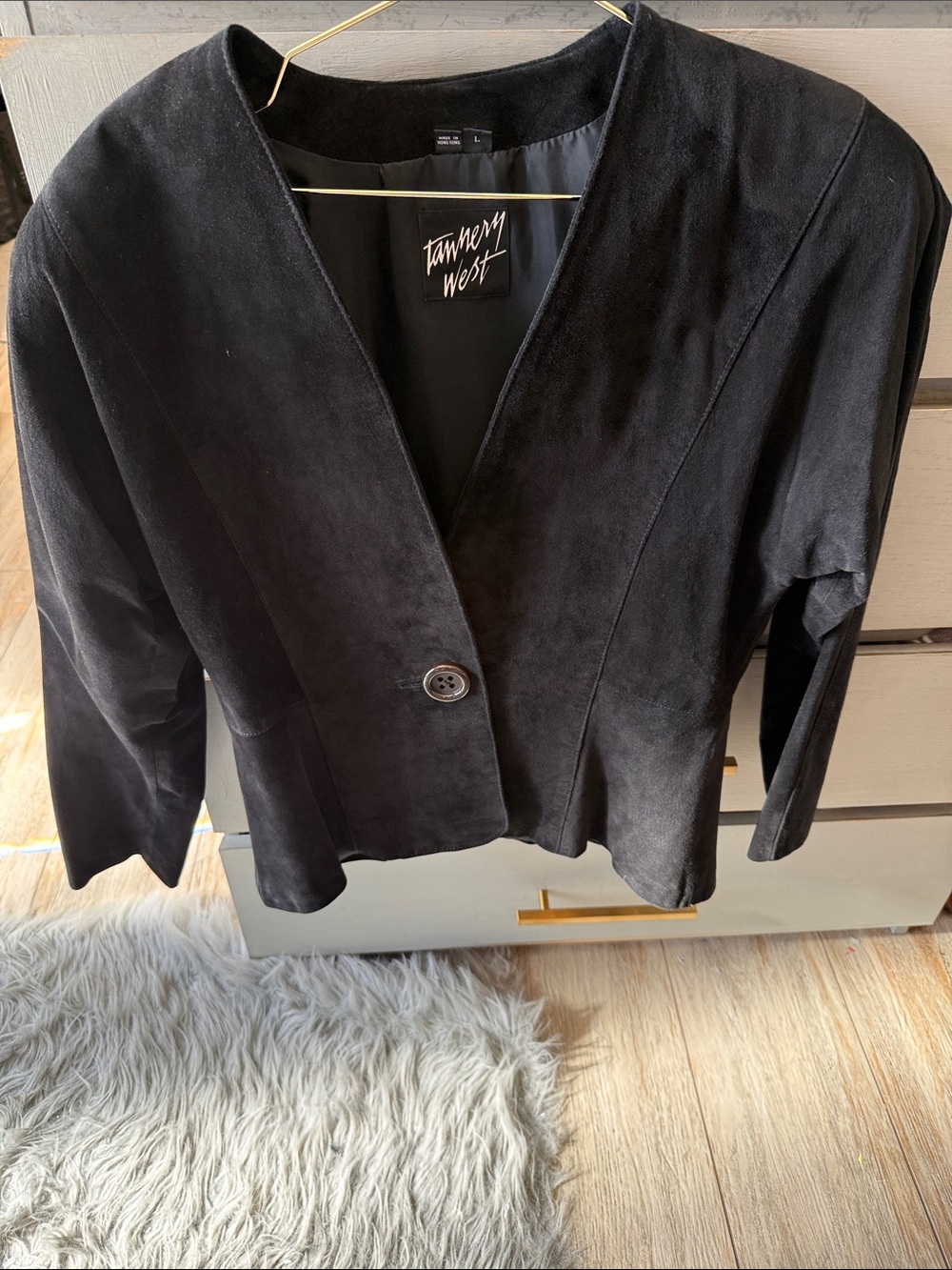 Tannery West Black Suede Single-Button V-Neck Blazer